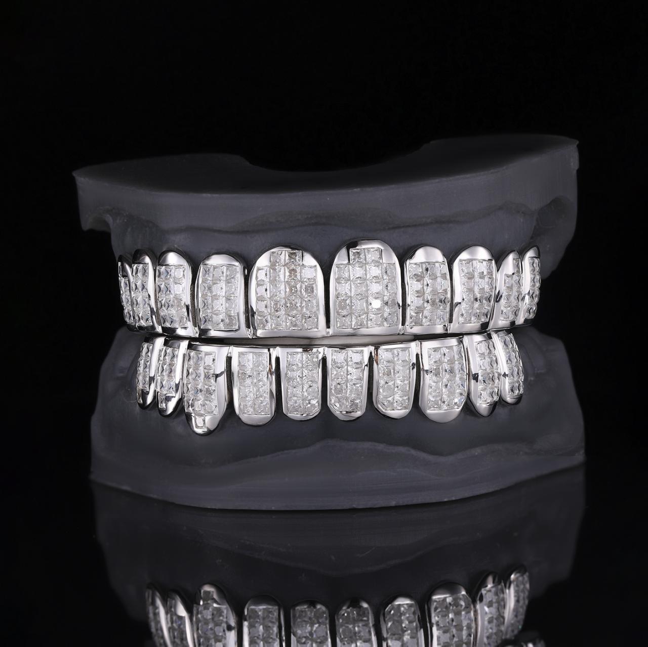 TG029 — P Heart Grillz S925 + Moissanite + Purple CZ - Top 8 & Bottom 8