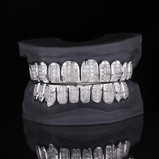 TG029 — P Heart Grillz S925 + Moissanite + Purple CZ - Top 8 & Bottom 8